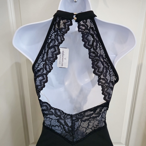 NEW Windsor Black Drop Waist Dress Asymmetrical Wrap Midi Skirt Open Back - Picture 6 of 17